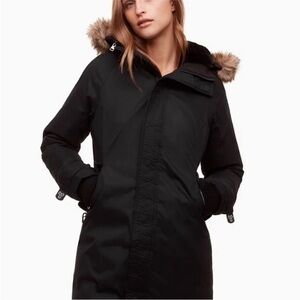 Aritzia Avoriaz Black Jacket with Faux Fur Hood